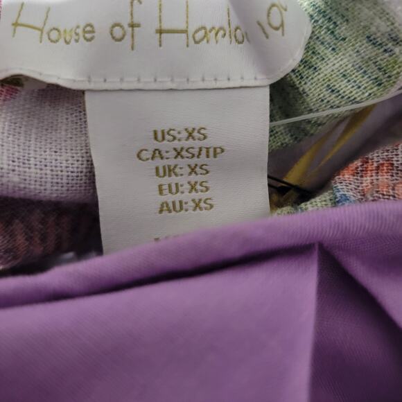 House of Harlow Tropical Print Linen Dress Purple Toucan Open Back Halter XS - Picture 7 of 15